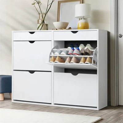 SS-B1-4D2D-WH Oikiture Shoe Rack Shoe Storage Cabinet Cupboard Organiser Shelf 36 Pairs White