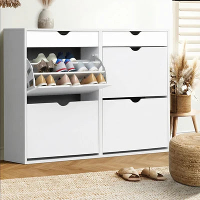SS-B1-4D2D-WH Oikiture Shoe Rack Shoe Storage Cabinet Cupboard Organiser Shelf 36 Pairs White