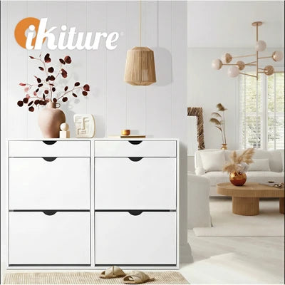 SS-B1-4D2D-WH Oikiture Shoe Rack Shoe Storage Cabinet Cupboard Organiser Shelf 36 Pairs White