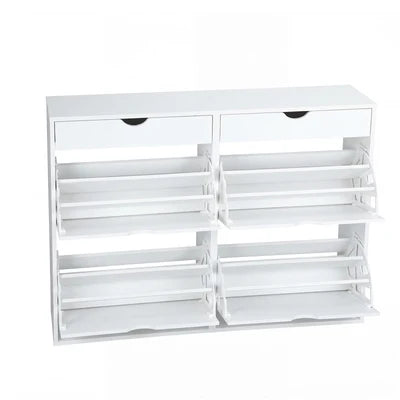 SS-B1-4D2D-WH Oikiture Shoe Rack Shoe Storage Cabinet Cupboard Organiser Shelf 36 Pairs White
