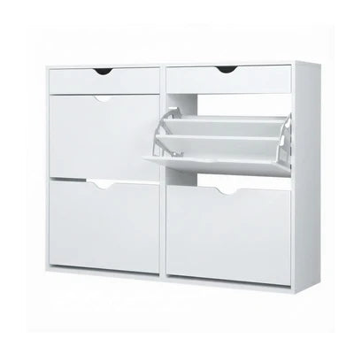 SS-B1-4D2D-WH Oikiture Shoe Rack Shoe Storage Cabinet Cupboard Organiser Shelf 36 Pairs White