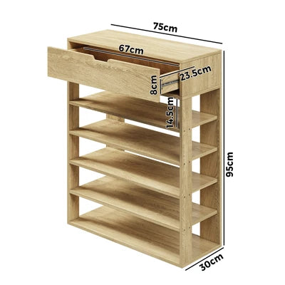 SS-BD-1D5S-WD Oikiture Shoes Storage Rack 5-tier Shelves Shoe Storage Cabinet Drawer Natural