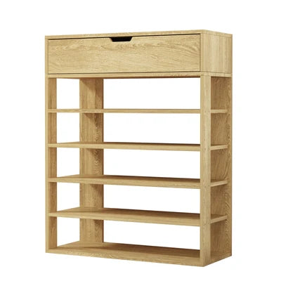 SS-BD-1D5S-WD Oikiture Shoes Storage Rack 5-tier Shelves Shoe Storage Cabinet Drawer Natural