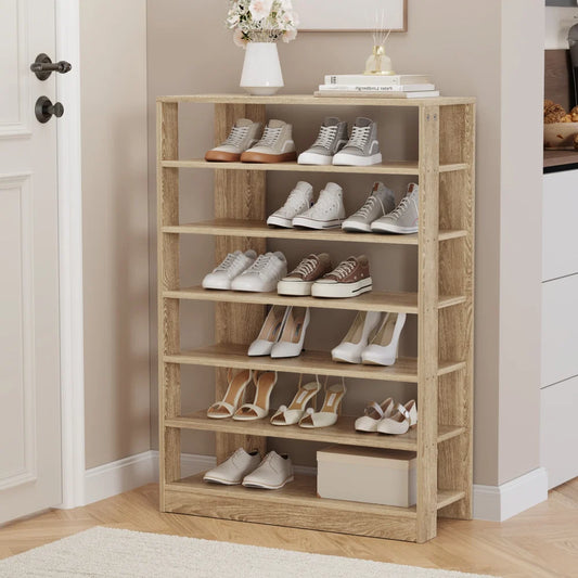 SS-BD-6S-WD Oikiture Shoe Rack 7 Tiers Shelf Storage Cabinet Organiser 42 Pairs Natural