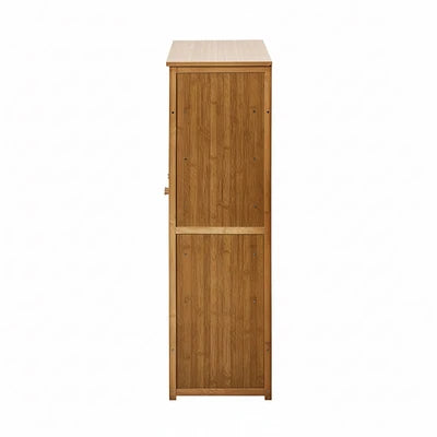 SS-BM-ARCH-3D-BR Oikiture Shoe Storage Cabinet 3 Doors Bamboo Shoe Organiser Shelf Brown