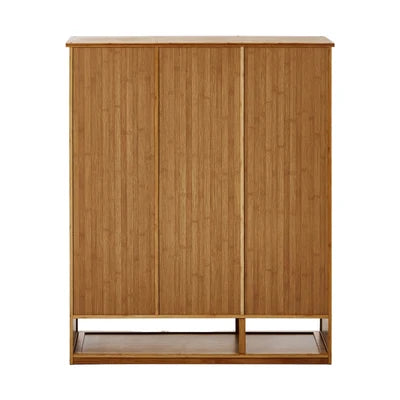 SS-BM-ARCH-3D-BR Oikiture Shoe Storage Cabinet 3 Doors Bamboo Shoe Organiser Shelf Brown