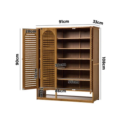 SS-BM-ARCH-3D-BR Oikiture Shoe Storage Cabinet 3 Doors Bamboo Shoe Organiser Shelf Brown