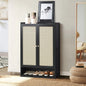 SS-BM-RTN-2D-BK Oikiture Shoe Storage Cabinet 2 Doors Rattan Black