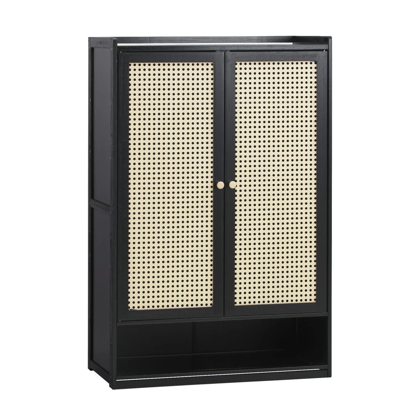 SS-BM-RTN-2D-BK Oikiture Shoe Storage Cabinet 2 Doors Rattan Black