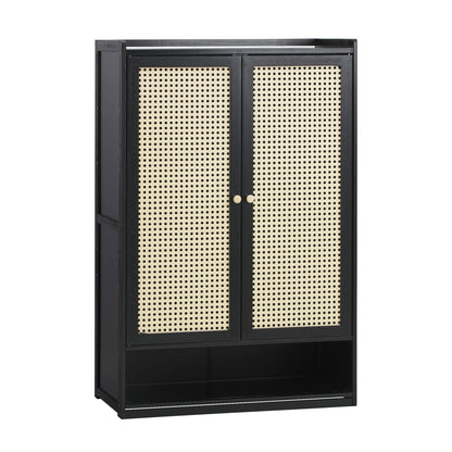 SS-BM-RTN-2D-BK Oikiture Shoe Storage Cabinet 2 Doors Rattan Black