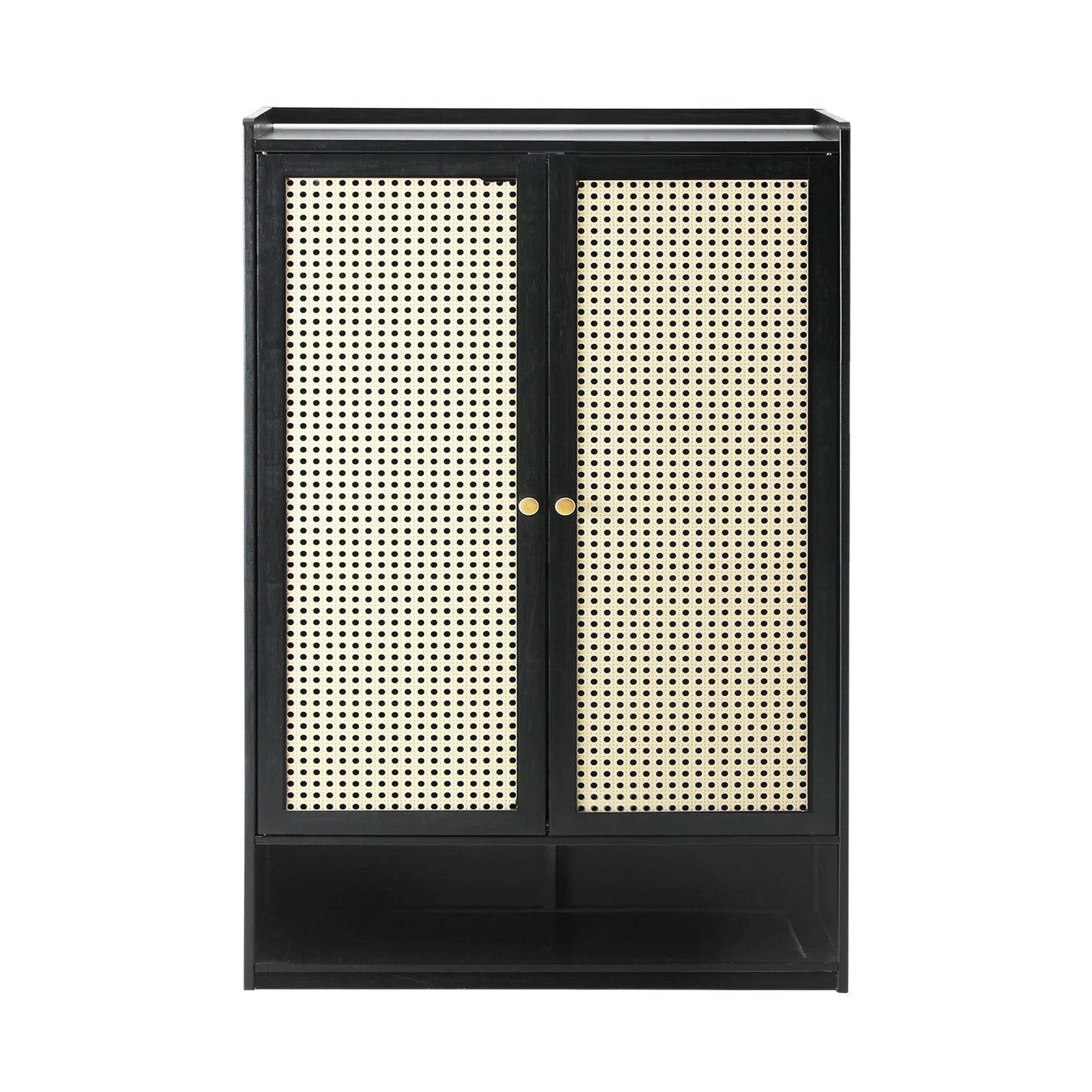 SS-BM-RTN-2D-BK Oikiture Shoe Storage Cabinet 2 Doors Rattan Black