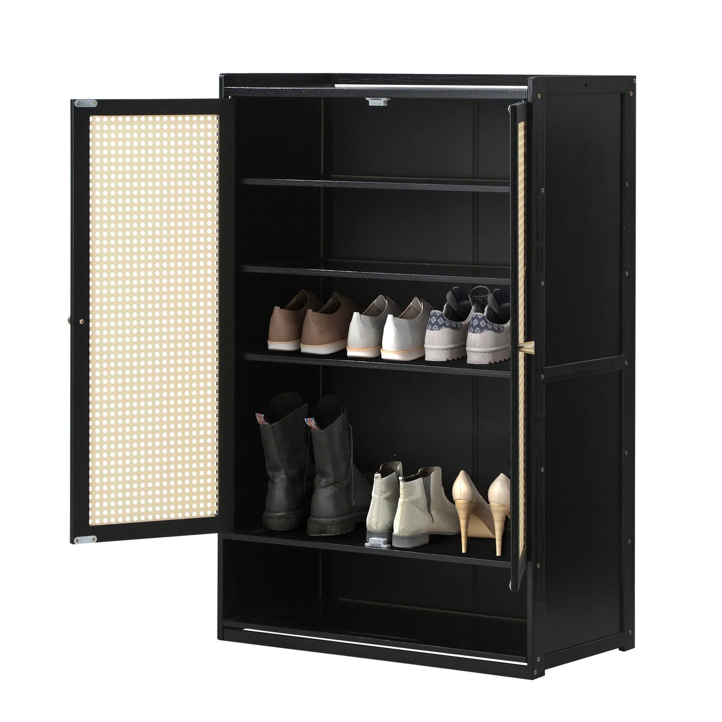 SS-BM-RTN-2D-BK Oikiture Shoe Storage Cabinet 2 Doors Rattan Black