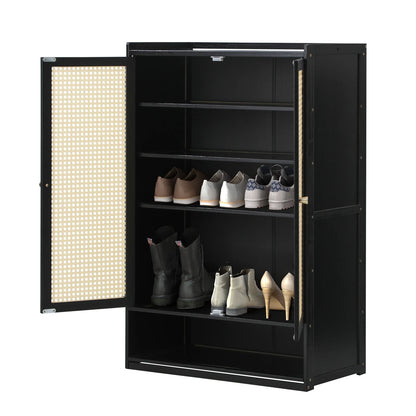 SS-BM-RTN-2D-BK Oikiture Shoe Storage Cabinet 2 Doors Rattan Black