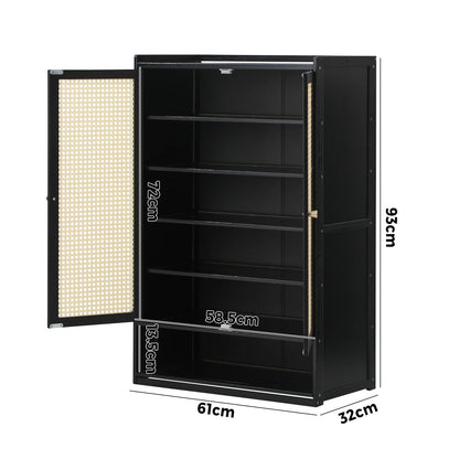 SS-BM-RTN-2D-BK Oikiture Shoe Storage Cabinet 2 Doors Rattan Black