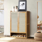 SS-BM-RTN-2D-WD Oikiture Shoe Storage Cabinet Shoes Rack Organiser Shelf 2 Doors Rattan Brown