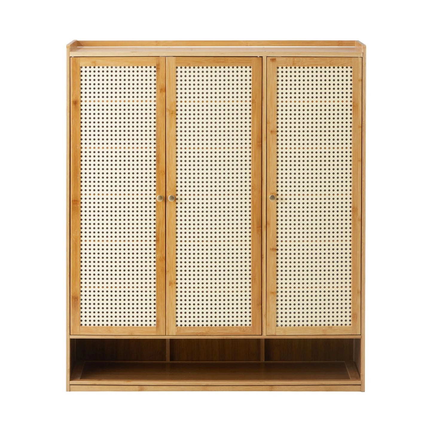 SS-BM-RTN-3D-WD Oikiture Brand New Shoe Cabinet with 3 Rattan Doors 6 Shelves
