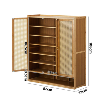 SS-BM-RTN-3D-WD Oikiture Brand New Shoe Cabinet with 3 Rattan Doors 6 Shelves