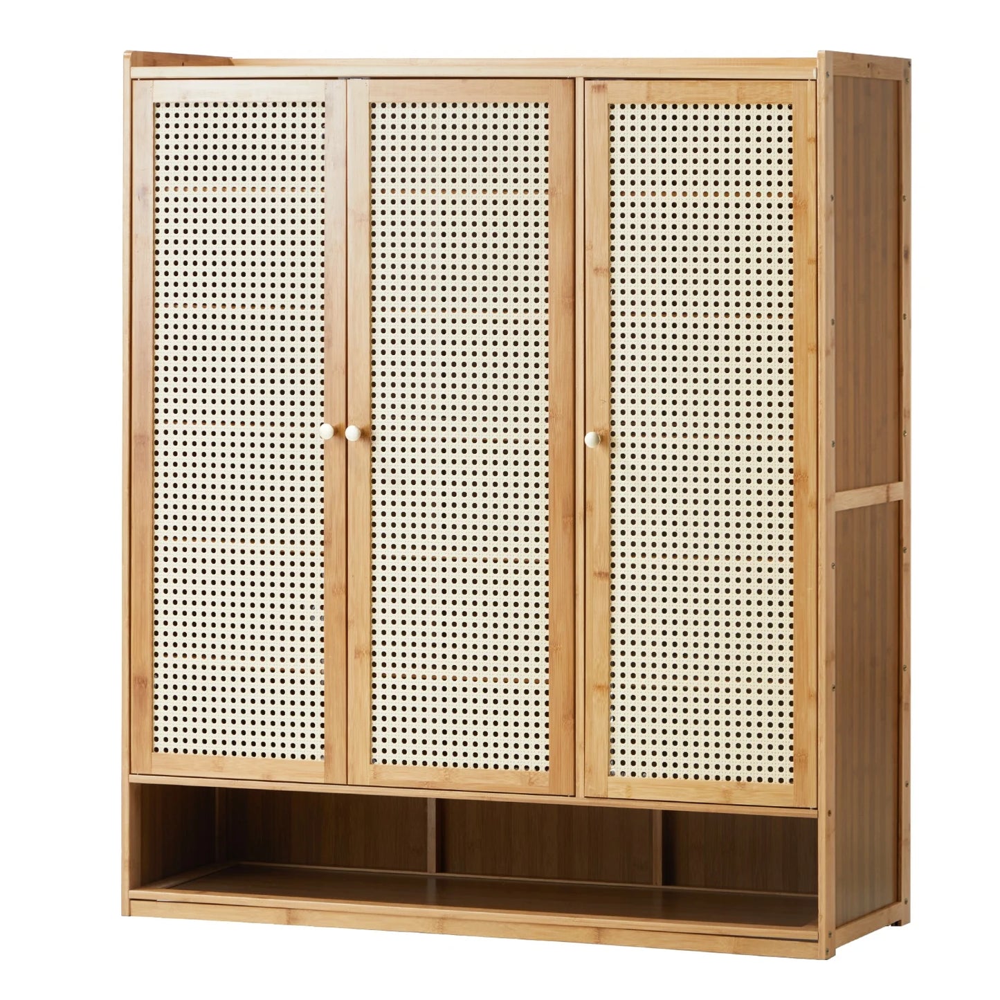 SS-BM-RTN-3D-WD Oikiture Brand New Shoe Cabinet with 3 Rattan Doors 6 Shelves