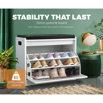 SS-BN-C1-WH Oikiture Shoe Cabinet Bench Shoes Storage Cupboard Footwear Stand White