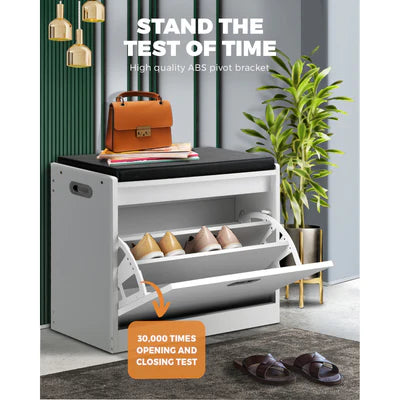 SS-BN-C1-WH Oikiture Shoe Cabinet Bench Shoes Storage Cupboard Footwear Stand White