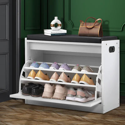 SS-BN-C1-WH Oikiture Shoe Cabinet Bench Shoes Storage Cupboard Footwear Stand White