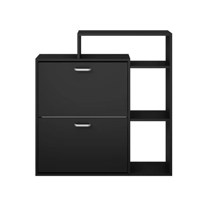 SS-VJ-2ROW-BK Oikiture Shoe Cabinet Storage 2 Doors Shoes Rack Display Wooden Shelves Black