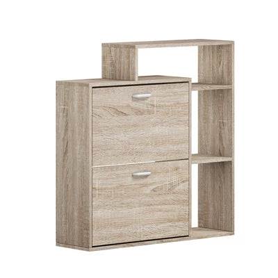 SS-VJ-2ROW-WD Oikiture Shoe Cabinet Storage 2 Doors Shoes Rack Display Wooden with Shelves