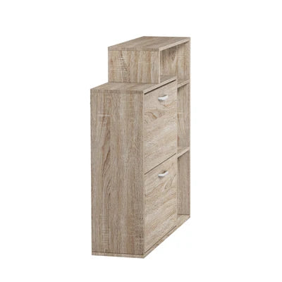 SS-VJ-2ROW-WD Oikiture Shoe Cabinet Storage 2 Doors Shoes Rack Display Wooden with Shelves