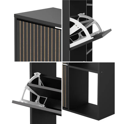 SS-VJ-TICK-3R3S-BK-AB Oikiture Shoe Rack Storage Cabinet with Display Shelves Organiser Black