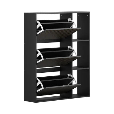 SS-VJ-TICK-3R3S-BK-AB Oikiture Shoe Rack Storage Cabinet with Display Shelves Organiser Black