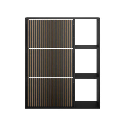 SS-VJ-TICK-3R3S-BK-AB Oikiture Shoe Rack Storage Cabinet with Display Shelves Organiser Black