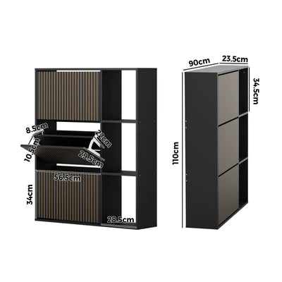 SS-VJ-TICK-3R3S-BK-AB Oikiture Shoe Rack Storage Cabinet with Display Shelves Organiser Black