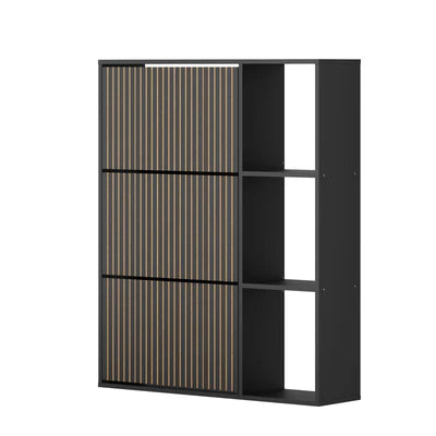 SS-VJ-TICK-3R3S-BK-AB Oikiture Shoe Rack Storage Cabinet with Display Shelves Organiser Black
