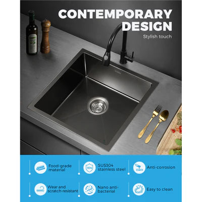SSK-4444-BK Welba Kitchen Sink Stainless Steel Laundry Sink Under/Top Mount Single Bowl