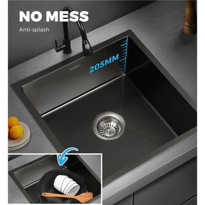 SSK-4444-BK Welba Kitchen Sink Stainless Steel Laundry Sink Under/Top Mount Single Bowl