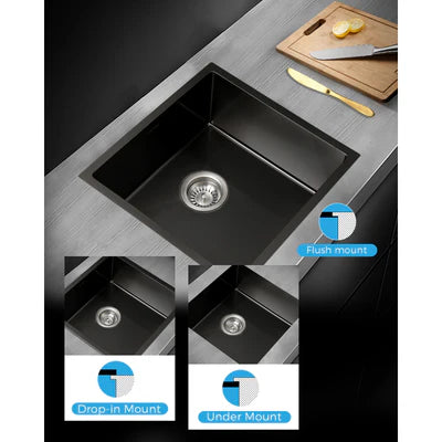 SSK-4444-BK Welba Kitchen Sink Stainless Steel Laundry Sink Under/Top Mount Single Bowl