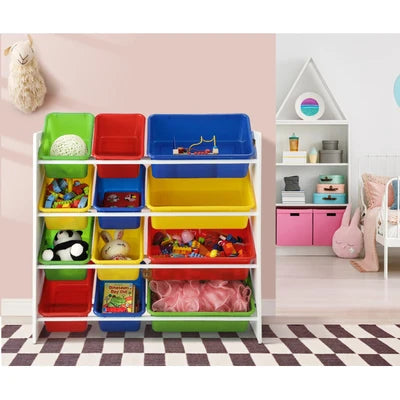 ST-KID-CAN-A39-WH Oikiture Kids Toy Box Organiser 12 Bins Display Shelf Storage Rack Drawer