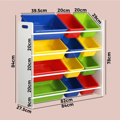 ST-KID-CAN-A39-WH Oikiture Kids Toy Box Organiser 12 Bins Display Shelf Storage Rack Drawer
