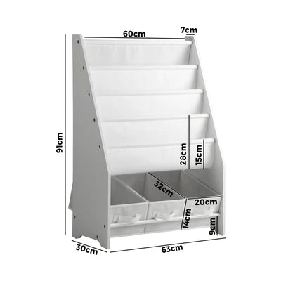 ST-KID-LAM-A33-WH Oikiture Kids Bookshelf Toy Storage Box Organiser Display Shelf DIY Storage Rack