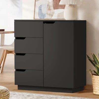 ST-VIK-4R1D-BK-AB Oikiture Storage Cabinet 4 Drawers Buffet Cupboard Hallway Handleless Black