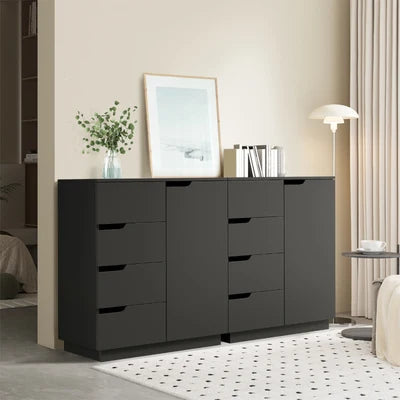 ST-VIK-4R1D-BK-AB Oikiture Storage Cabinet 4 Drawers Buffet Cupboard Hallway Handleless Black