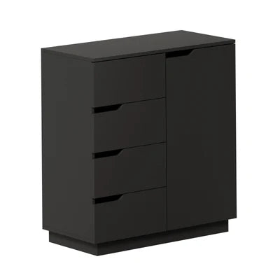 ST-VIK-4R1D-BK-AB Oikiture Storage Cabinet 4 Drawers Buffet Cupboard Hallway Handleless Black