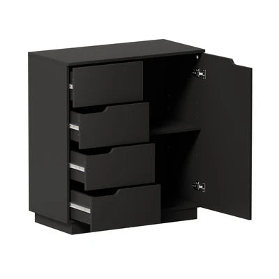 ST-VIK-4R1D-BK-AB Oikiture Storage Cabinet 4 Drawers Buffet Cupboard Hallway Handleless Black