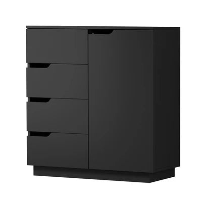 ST-VIK-4R1D-BK-AB Oikiture Storage Cabinet 4 Drawers Buffet Cupboard Hallway Handleless Black