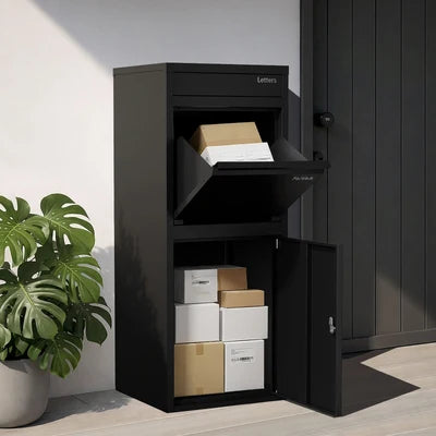 STL-PLB-102-BK Oikiture Steel Parcel Letterbox Drop Box Package Lockable Storage Black