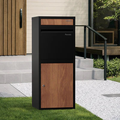 STL-PLB-102-WDBK Oikiture Steel Parcel Letterbox Drop Box Package Lockable Storage Walnut&Black