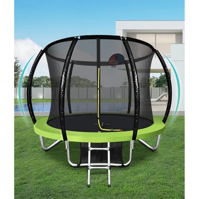 TPL-A1-10-GN-AB Mazam 10FT Round Spring Trampolines Kids Safety Net Enclosure w/ Basketball Set