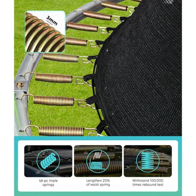 TPL-A1-10-GN-AB Mazam 10FT Round Spring Trampolines Kids Safety Net Enclosure w/ Basketball Set