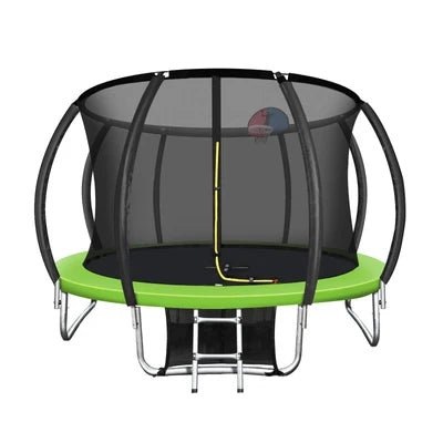 TPL-A1-10-GN-AB Mazam 10FT Round Spring Trampolines Kids Safety Net Enclosure w/ Basketball Set