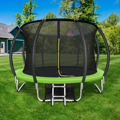 TPL-A1-10-GN-AB Mazam 10FT Round Spring Trampolines Kids Safety Net Enclosure w/ Basketball Set